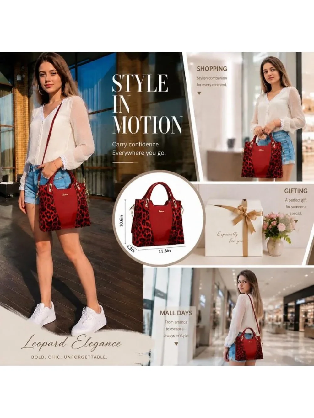Glossy Leopard Print Tote & Purse Set for Women | Stylish Leather Handbags